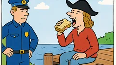 Skämt: Bellman äter macka på bryggan