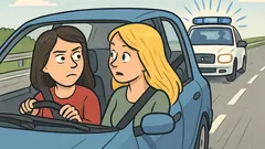 Skämt: Brunetten kör 160—är polisen efter oss?